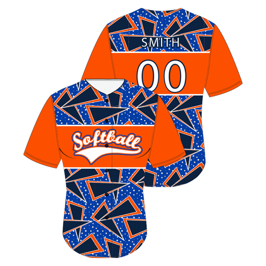 Softball Full Button - Orange & Blue